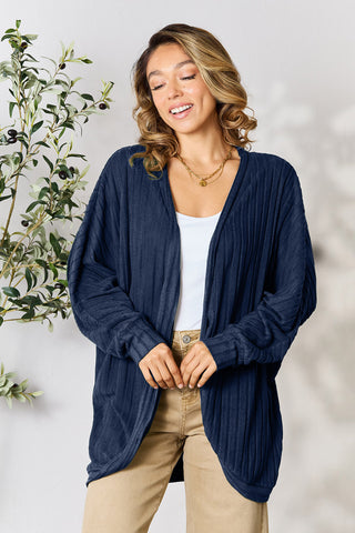 Shop Dark Blue Basic Bae Full Size Ribbed Cocoon Cardigan - High-Quality U.S. Made Women’s Fashion with Free & Fast Shipping