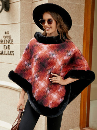 Shop Faux Fur Trim Poncho - High-Quality U.S. Made Women’s Fashion with Free Fast Shipping