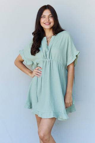 Shop Ninexis Out Of Time Full Size Ruffle Hem Dress with Drawstring Waistband in Light Sage - High-Quality U.S. Made Women’s Fashion with Free & Fast Shipping