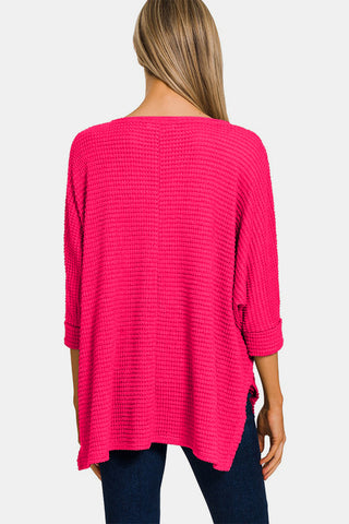 Shop Zenana V-Neck High-Low Jacquard Knit Top - High-Quality U.S. Made Women’s Fashion with Free & Fast Shipping