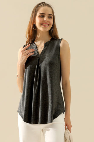 Shop H CHARCOAL Ninexis Full Size Notched Sleeveless Top - High-Quality U.S. Made Women’s Fashion with Free & Fast Shipping