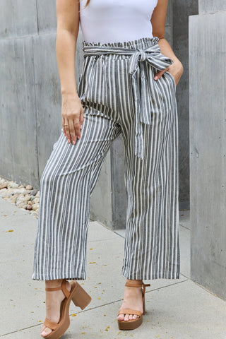 Shop Stripe Heimish Find Your Path Full Size Paperbag Waist Striped Culotte Pants - High-Quality U.S. Made Women’s Fashion with Free & Fast Shipping