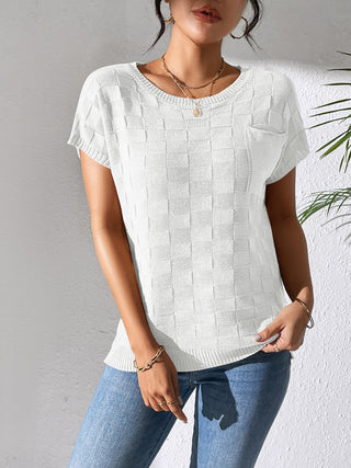 Shop Round Neck Short Sleeve Knit Top - High-Quality U.S. Made Women’s Fashion with Free & Fast Shipping