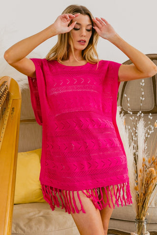 Shop BiBi Fringed Hem Knit Top - High-Quality U.S. Made Women’s Fashion with Free & Fast Shipping