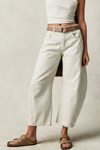 Shop Cream Wide Leg Jeans with Pockets - High-Quality U.S. Made Women’s Fashion with Free & Fast Shipping