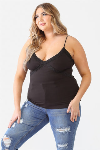 Shop Zenobia Plus Size Lace Detail V-Neck Cami - High-Quality U.S. Made Women’s Fashion with Free Fast Shipping