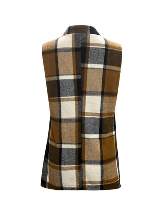 Shop Plaid Open Front Collared Neck Vest - High-Quality U.S. Made Women’s Fashion with Free & Fast Shipping