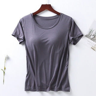 Shop Charcoal Plus Size Round Neck Short Sleeve T-Shirt with Bra - High-Quality U.S. Made Women’s Fashion with Free & Fast Shipping