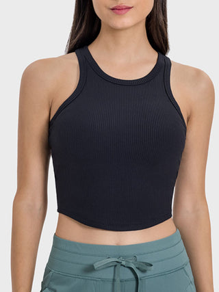 Shop Black Millennia Round Neck Racerback Active Tank - High-Quality U.S. Made Women’s Fashion with Free & Fast Shipping