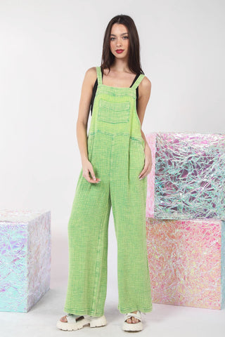 Shop Kelly Green VERY J Texture Washed Wide Leg Overalls - High-Quality U.S. Made Women’s Fashion with Free & Fast Shipping