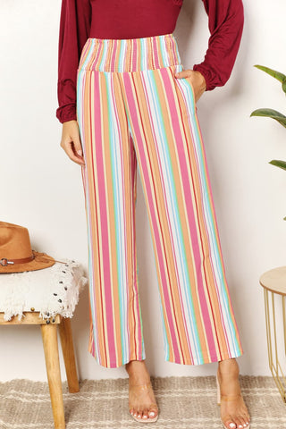 Shop Multicolor Double Take Striped Smocked Waist Pants with Pockets - High-Quality U.S. Made Women’s Fashion with Free & Fast Shipping