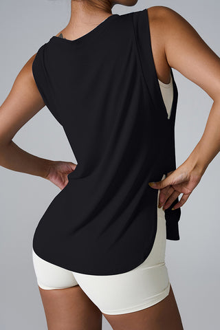 Shop Slit Round Neck Active Tank - High-Quality U.S. Made Women’s Fashion with Free & Fast Shipping