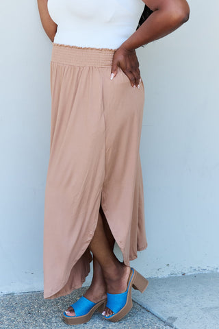 Shop Doublju Comfort Princess Full Size High Waist Scoop Hem Maxi Skirt in Tan - High-Quality U.S. Made Women’s Fashion with Free & Fast Shipping