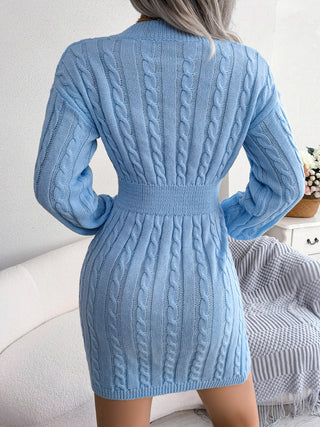 Shop Cable-Knit V-Neck Mini Sweater Dress - High-Quality U.S. Made Women’s Fashion with Free Fast Shipping