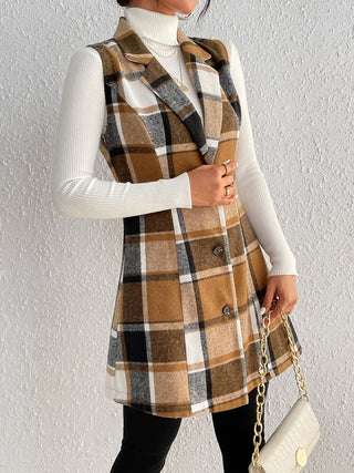 Shop Honey Plaid Lapel Collar Vest - High-Quality U.S. Made Women’s Fashion with Free Fast Shipping