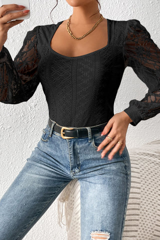 Shop Eyelet Lace Detail Bodysuit - High-Quality U.S. Made Women’s Fashion with Free & Fast Shipping