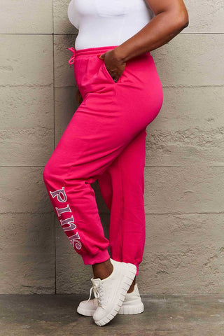 Shop Simply Love Full Size PINK Graphic Sweatpants - High-Quality U.S. Made Women’s Fashion with Free Fast Shipping