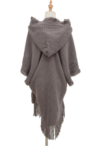 Shop Fringe Hem Hooded Poncho - High-Quality U.S. Made Women’s Fashion with Free Fast Shipping