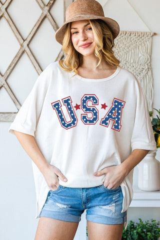 Shop Star Usa In Off-White HOPELY USA Graphic Round Neck T-Shirt - High-Quality U.S. Made Women’s Fashion with Free & Fast Shipping