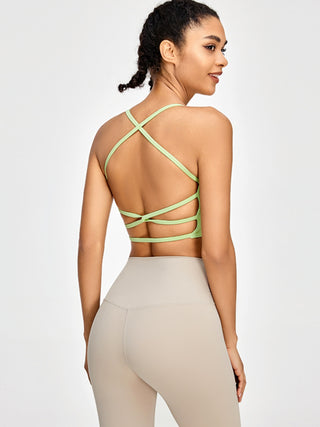 Shop Light Green Crisscross Spaghetti Strap Active Bra - High-Quality U.S. Made Women’s Fashion with Free & Fast Shipping