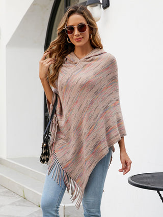 Shop Fringe Hem Hooded Poncho - High-Quality U.S. Made Women’s Fashion with Free Fast Shipping