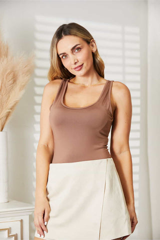 Shop Mocha HEYSON Everyday Full Size Basic Tank Bodysuit - High-Quality U.S. Made Women’s Fashion with Free & Fast Shipping