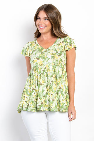 Shop Lime Be Stage Full Size Floral Ruffled Babydoll Top - High-Quality U.S. Made Women’s Fashion with Free & Fast Shipping