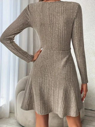 Shop Ribbed Scoop Neck Long Sleeve Sweater Dress - High-Quality U.S. Made Women’s Fashion with Free & Fast Shipping