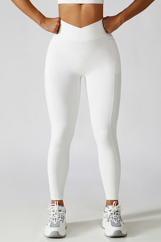 Shop White Basic Bae Crossover Waist Active Leggings - High-Quality U.S. Made Women’s Fashion with Free & Fast Shipping