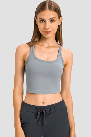 Shop Misty Blue Millennia Racerback Sports Bra - High-Quality U.S. Made Women’s Fashion with Free & Fast Shipping