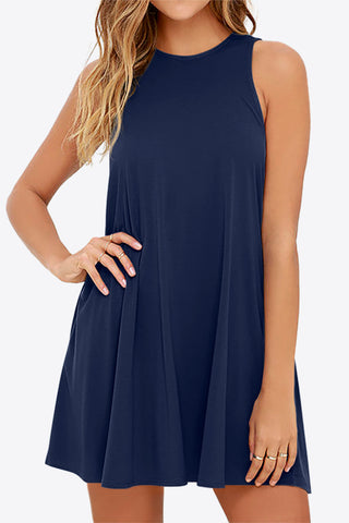 Shop Full Size Round Neck Sleeveless Dress with Pockets - High-Quality U.S. Made Women’s Fashion with Free Fast Shipping