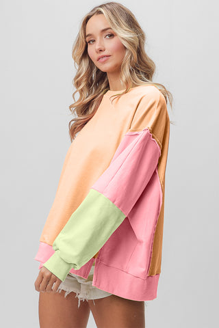 Shop BiBi Washed Color Block Sweatshirt - High-Quality U.S. Made Women’s Fashion with Free & Fast Shipping