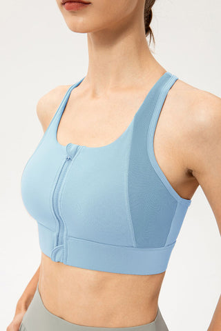 Shop Zip-Up Round Neck Sports Bra - High-Quality U.S. Made Women’s Fashion with Free & Fast Shipping