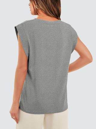 Shop Round Neck Cap Sleeve Tank - High-Quality U.S. Made Women’s Fashion with Free & Fast Shipping