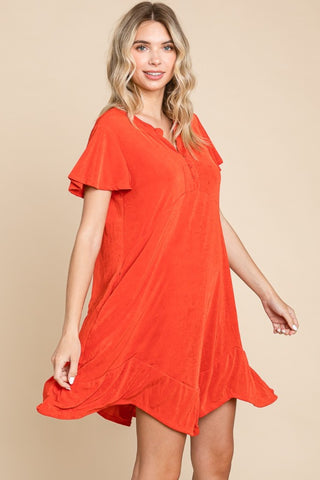 Shop Culture Code Full Size Short Sleeve Ruffled Asymmetric Hem Dress - High-Quality U.S. Made Women’s Fashion with Free & Fast Shipping