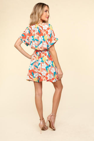 Shop Haptics Tropical Floral Short Sleeve Tied Romper - High-Quality U.S. Made Women’s Fashion with Free & Fast Shipping