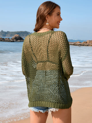 Shop Heart Openwork Long Sleeve Cover-Up - High-Quality U.S. Made Women’s Fashion with Free & Fast Shipping