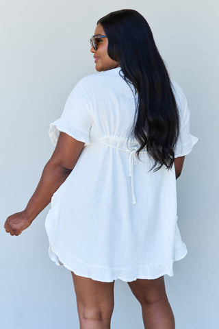 Shop Ninexis Out Of Time Full Size Ruffle Hem Dress with Drawstring Waistband in White - High-Quality U.S. Made Women’s Fashion with Free & Fast Shipping