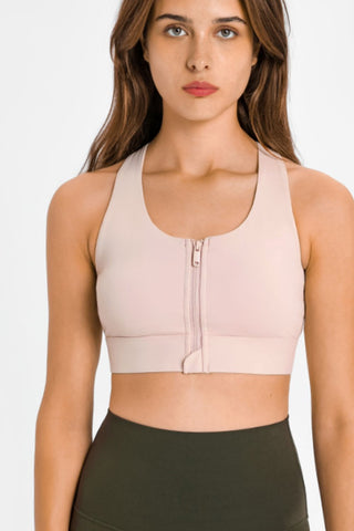 Shop Pink Millennia Zip Up Racerback Sports Bra - High-Quality U.S. Made Women’s Fashion with Free & Fast Shipping