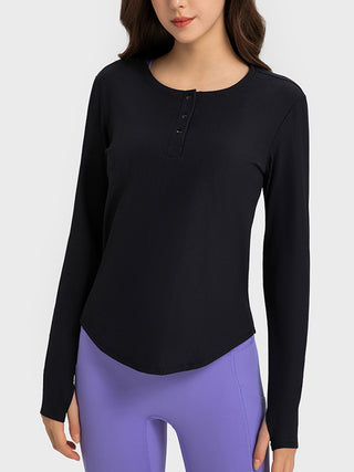 Shop Millennia Round Neck Long Sleeve Sport Top - High-Quality U.S. Made Women’s Fashion with Free & Fast Shipping