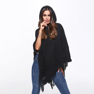 Shop Openwork Fringe Hem Hooded Poncho - High-Quality U.S. Made Women’s Fashion with Free Fast Shipping