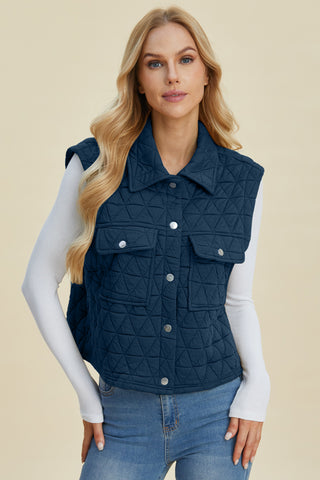 Shop Double Take Full Size Pocketed Texture Snap Down Vest Coat - High-Quality U.S. Made Women’s Fashion with Free Fast Shipping