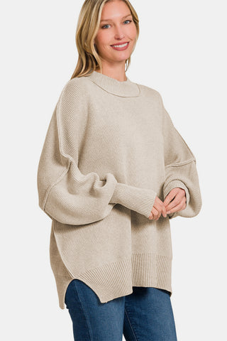 Shop Zenana Side Sit Oversize Sweater - High-Quality U.S. Made Women’s Fashion with Free & Fast Shipping