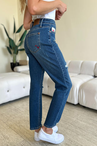 Shop Judy Blue Full Size Queen Of Hearts Coin Pocket BF Jeans - High-Quality U.S. Made Women’s Fashion with Free & Fast Shipping