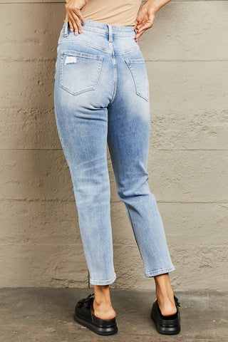 Shop BAYEAS High Waisted Distressed Slim Cropped Jeans - High-Quality U.S. Made Women’s Fashion with Free & Fast Shipping