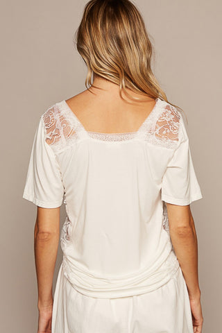 Shop POL V-Neck Short Sleeve Lace Trim Top - High-Quality U.S. Made Women’s Fashion with Free & Fast Shipping