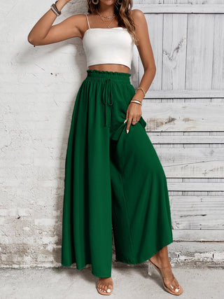 Shop Dark Green Honey Tied High Waist Wide Leg Pants - High-Quality U.S. Made Women’s Fashion with Free & Fast Shipping