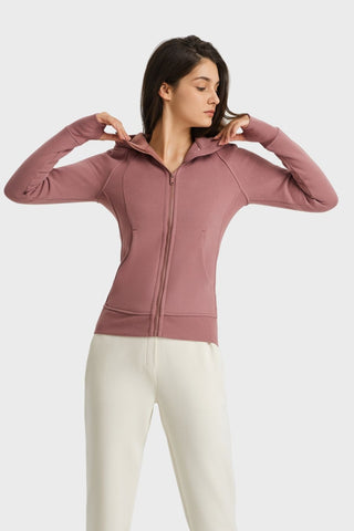 Shop Dusty Pink Millennia Zip Up Seam Detail Hooded Sports Jacket - High-Quality U.S. Made Women’s Fashion with Free & Fast Shipping