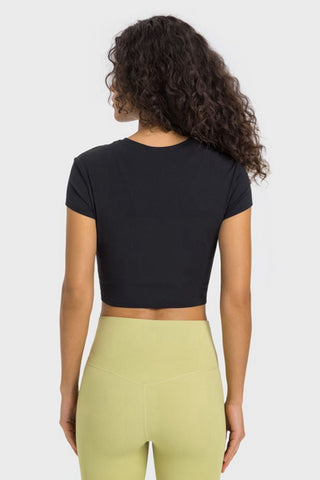 Shop Millennia Round Neck Short Sleeve Cropped Sports T-Shirt - High-Quality U.S. Made Women’s Fashion with Free & Fast Shipping