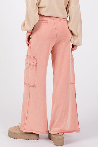 Shop SAGE + FIG Knit Terry Mineral Wash Wide Leg Pants - High-Quality U.S. Made Women’s Fashion with Free & Fast Shipping